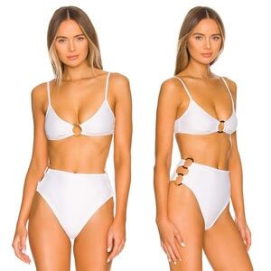CAMILA COELHO | Lucio Top and High Waist Bottom Bikini Set in White | Size S & M